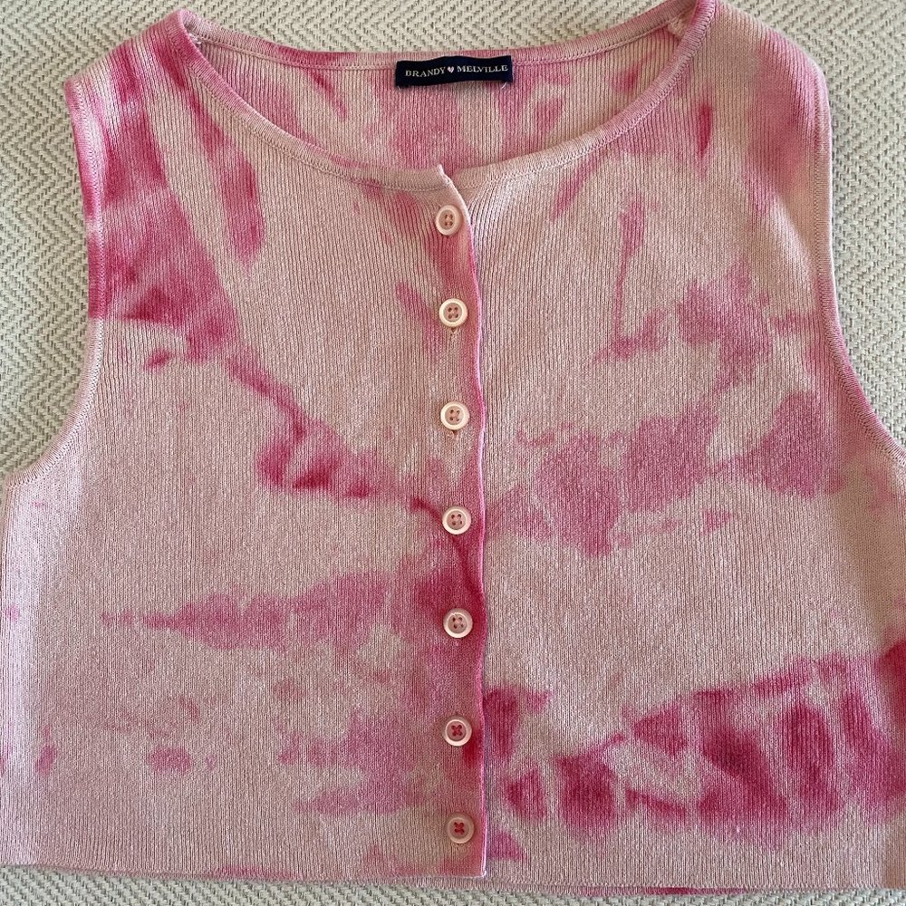 Brandy Melville Pink Tie Dye Crop Sweater